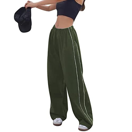 Dihope Track Pants Damen Baggy Jogginghose Y2K Fallschirmhosen Cargohose Parachute Pants Weites Bein Vintage Hosen Streetwear Elastische Taille(A-Armeegrün,M) von Dihope