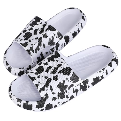 Dihope Unisex Cozislides Slipper Damen Leopard Badeschuhe rutschfest Dick Sohle Badeschlappen Eva Weich Pantoletten Wolken Badelatschen Sommer Hausschuhe Strand Pool (Zebra Weiß, EU 40-41) von Dihope