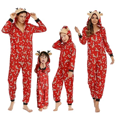 Dihope Weihnachten Pyjama Familie Set Schlafanzüge Weihnachten Familien Weihnachtspyjama Christmas Pyjama Family Set Nachtwäsche Outfit(Kind,A-Rot-Weihnachtselch,7 Jahre) von Dihope