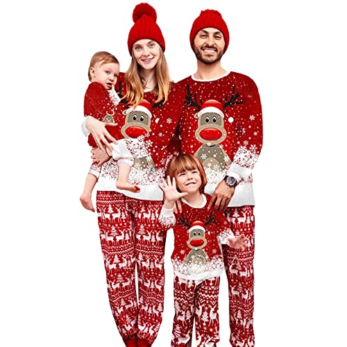 Dihope Weihnachten Pyjama Familie Set Schlafanzüge Weihnachten Familien Weihnachtspyjama Christmas Pyjama Family Set Nachtwäsche Outfit(Kind,C-Rot-Cartoon Weihnachtselch,4 Jahre) von Dihope