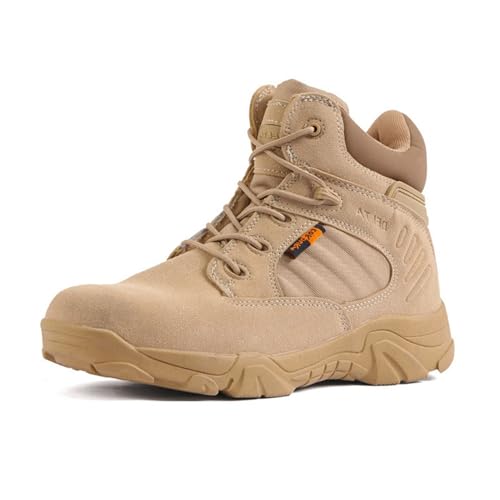 Dihou88 Kampfstiefel Herren Leder Antikollisionstaktisch, Taktische Herrenstiefel Atmungsaktiv zum Wandern Wüstenklettern(Brown,44 EU) von Dihou88
