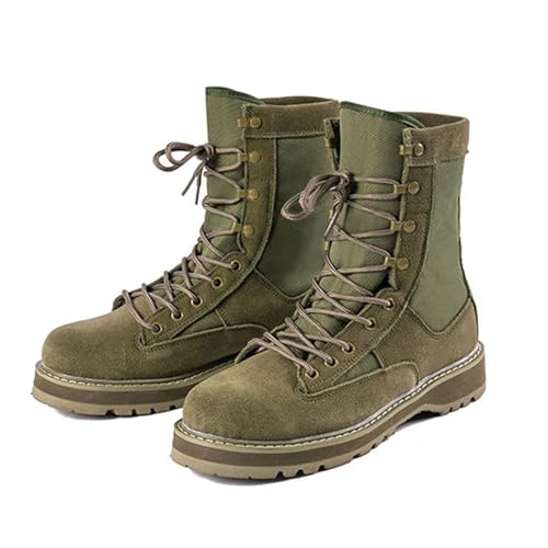 Dihou88 Kampfstiefel Herren Leder Wasserdicht Klettern, Strapazierfähige Taktische Herrenstiefel Bequem für Militärarbeit Den Ganzen Tag(Green,40 EU) von Dihou88