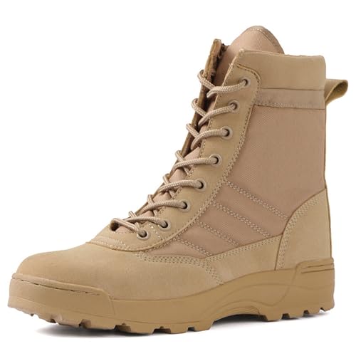 Dihou88 Kampfstiefel Herren Wasserdicht rutschfest, Taktische Stiefel Herren Taktischer Seitenreißverschluss für Arbeitssicherheit Schnelle Reaktion(Brown,46 EU) von Dihou88