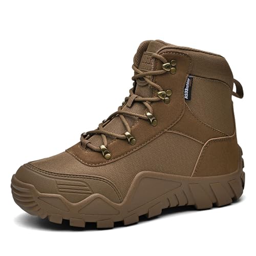 Dihou88 Kampfstiefel Herren rutschfest für die ganztägige Arbeit, Taktische Stiefel Herren Atmungsaktiv Bequem, für Sicherheit Taktische Schnelle Reaktion(Brown,47 EU) von Dihou88