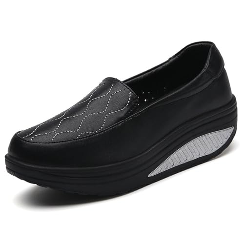 Dihou88 Krankenschwesterschuhe für Damen, Pflegeschuhe für Damen, ganztägig im Stehen im Gesundheitswesen, gepolstertes, rutschfestes Leder, einfaches An- und Ausziehen(Black,37 EU) von Dihou88
