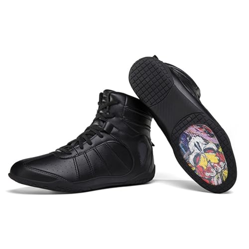 Dihou88 Leichte, rutschfeste, atmungsaktive Boxschuhe, hohe Wrestlingschuhe für Herren mit Knöchelstütze und Gummisohle für MMA-Kampftraining und Fitnessstudio(Black,38 EU) von Dihou88