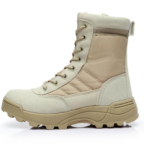 Dihou88 Taktische Herrenstiefel in Militärqualität, leicht, Kampfstiefel für Herren, wasserdichtes Leder für Arbeit, Sicherheit, Wandern(Brown,40 EU) von Dihou88