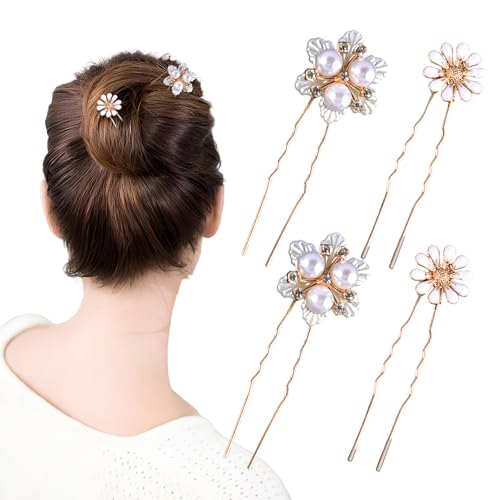 DiiWmme 4 x Blumen-Haarnadeln, U-förmiger Hochzeits-Haarschmuck für Frauen, Brautjungfern, Abschlussball und Party, Hochsteckfrisur, elegante Haarspangen für Braut, Gäste und den täglichen Gebrauch DiiWmme 4 x Blumen-Haarnadeln, U-förmiger Hochzeits-Haarschmuck für Frauen, Brautjungfern, Abschlussball und Party, Hochsteckfrisur, elegante Haarspangen für Braut, Gäste und den täglichen Gebrauch von DiiWmme