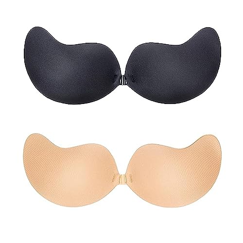 Klebe BH, Trägerlos Push Up BH Unsichtbar Silikon Selbstklebend BH, Hautfreundliche Invisible Bras für Abendkleid Hochzeitskleid und Brautkleid(2 Stück) (A) Schwarz, Weiß von Diko