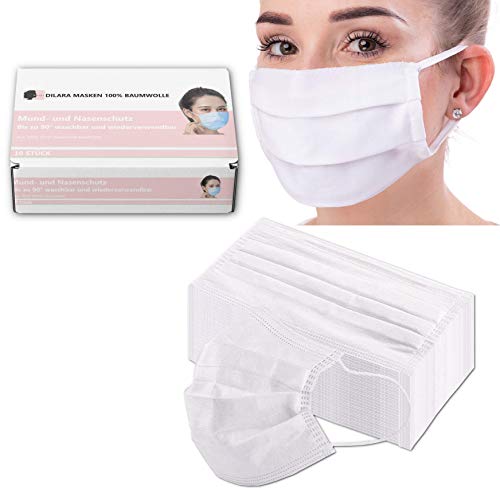 Dilara PREMIUM Daily-Gesichtsmaske aus 100% Baumwolle für Damen und Herren - Maske im schlichten Stil (weiß) (10 Masken) von Dilara