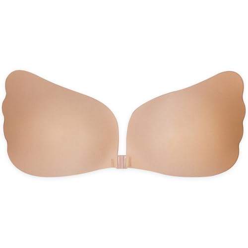 Dilara Trägerloser Push-Up-BH selbsthaftend - Unsichtbarer wiederverwendbarer Klebe-BH für rückenfreie Outfits – Sicherer Halt und Volumen (Beige, C) von Dilara