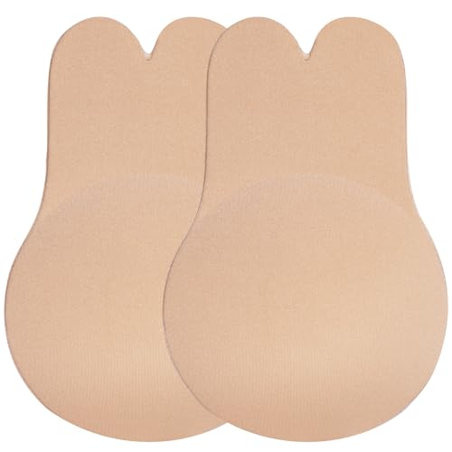 Klebe BH Push-Up – 2er Set Selbstklebender BH mit handaufgetragenem Soft-Kleber – Rückenfrei & trägerlos – Unsichtbarer Lift-Up Bra mit Nippelabdeckung – Wiederverwendbar & hautfreundlich (Beige, A) von Dilara