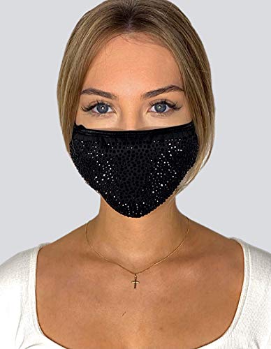 PREMIUM Gesichtsmaske mit Strasssteinen und Pailletten - Maske für Erwachsene, Damen und Herren (Schwarz Strass dezent) von Dilara