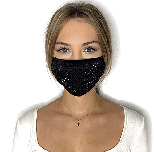 PREMIUM Gesichtsmaske mit Strasssteinen und Pailletten - Maske für Erwachsene, Damen und Herren (Schwarz Strass dunkel) von Dilara