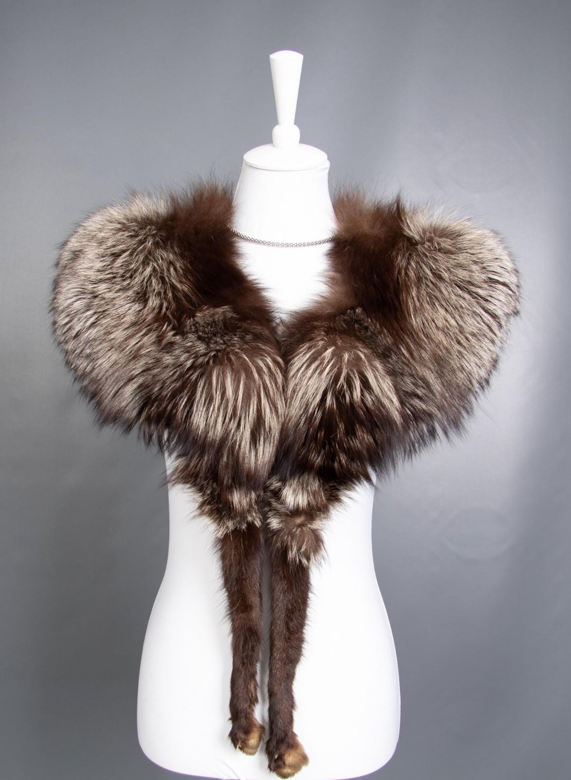 1387 Glamouröse Echt Silber Fuchs Mantel Pelz Jacke Stola Wunderschöner Look von DilartPlus