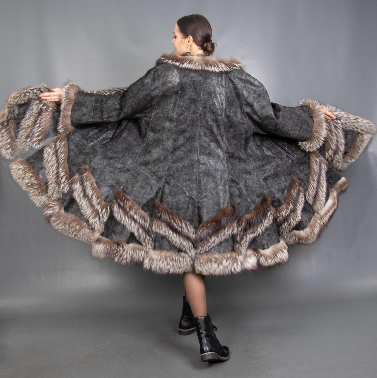 16469 Neu Wunderschöne Echt Silber Fuchsleder Mantel Luxus Pelz Swinger Schöne Optik Größe 2xl von DilartPlus