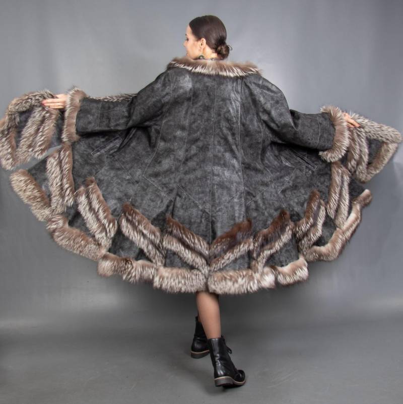 16469 Neu Wunderschöne Echt Silber Fuchsleder Mantel Luxus Pelz Swinger Schöne Optik Größe 2xl von DilartPlus
