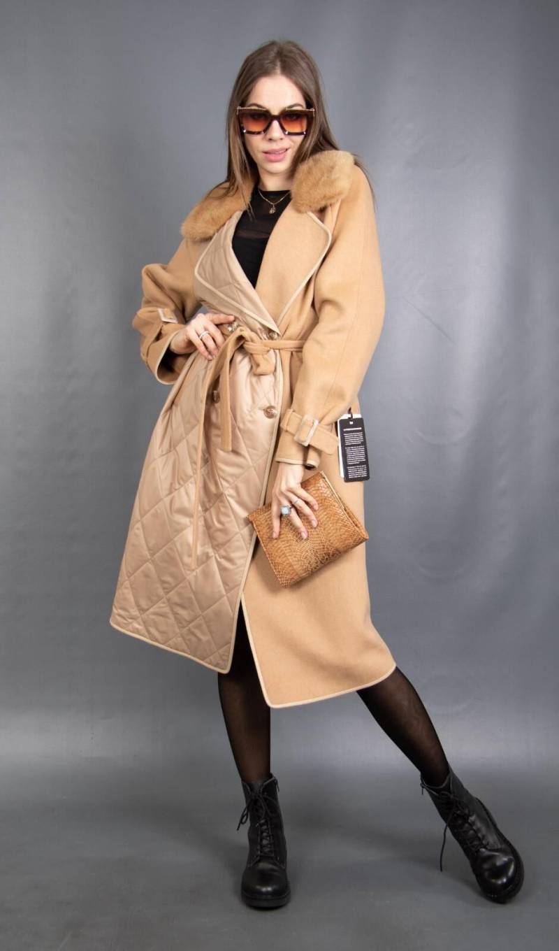 6321 Bezaubernder Woll Kaschmir Mantel Mit Echt Nerz Pelz Gr. S von DilartPlus