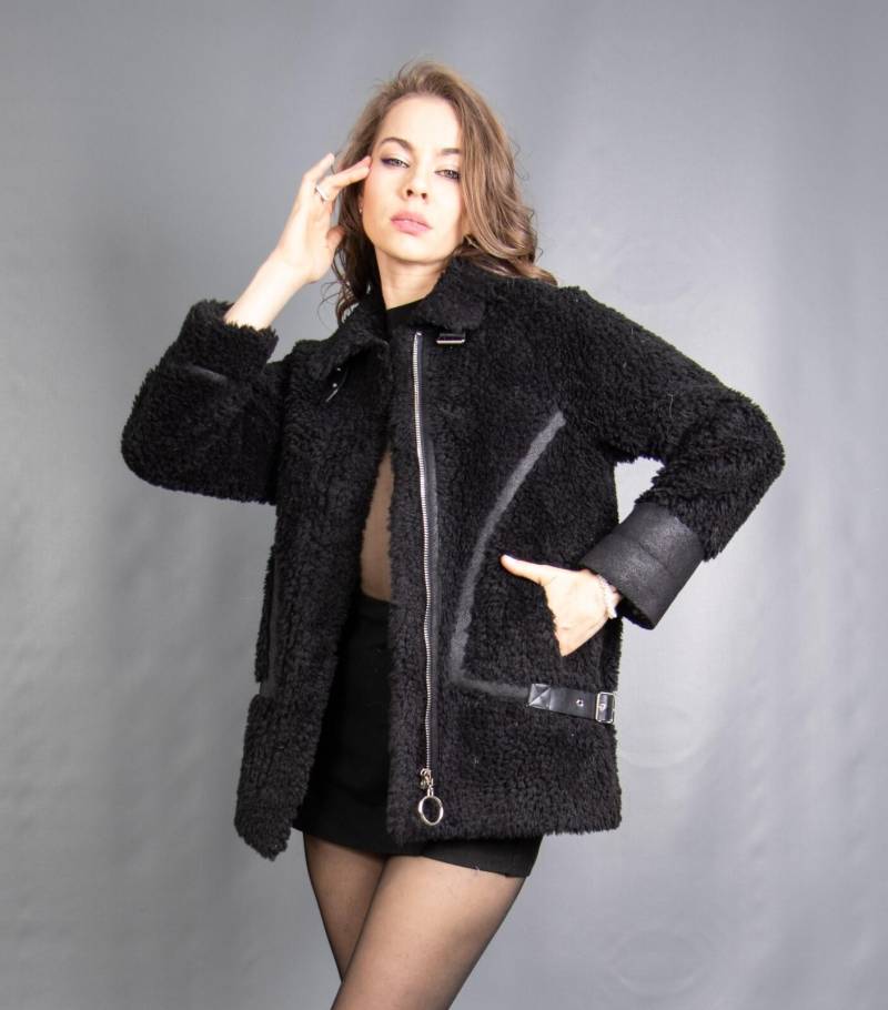 6629 Neu Glamouröser Schwarzer Schaffell Mantel Luxus Pelz Jacke Schöne Optik Größe M 6629 Neu Glamouröser Schwarzer Schaffell Mantel Luxus Pelz Jacke Schöne Optik Größe M von DilartPlus