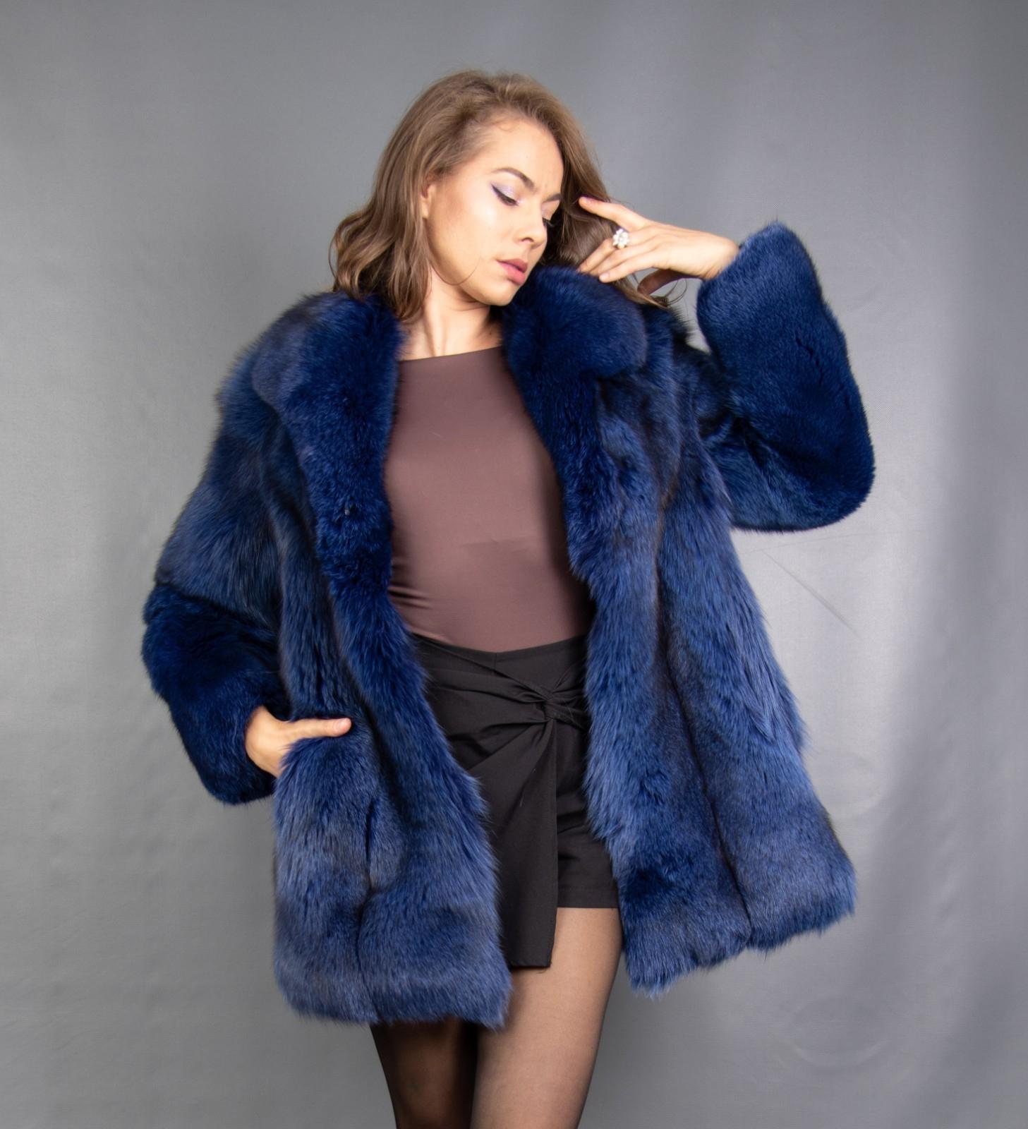 7144 Neu Wunderschöne Echt Blaufuchs Mantel Jacke Luxus Pelz Schöner Look Gr.-S von DilartPlus