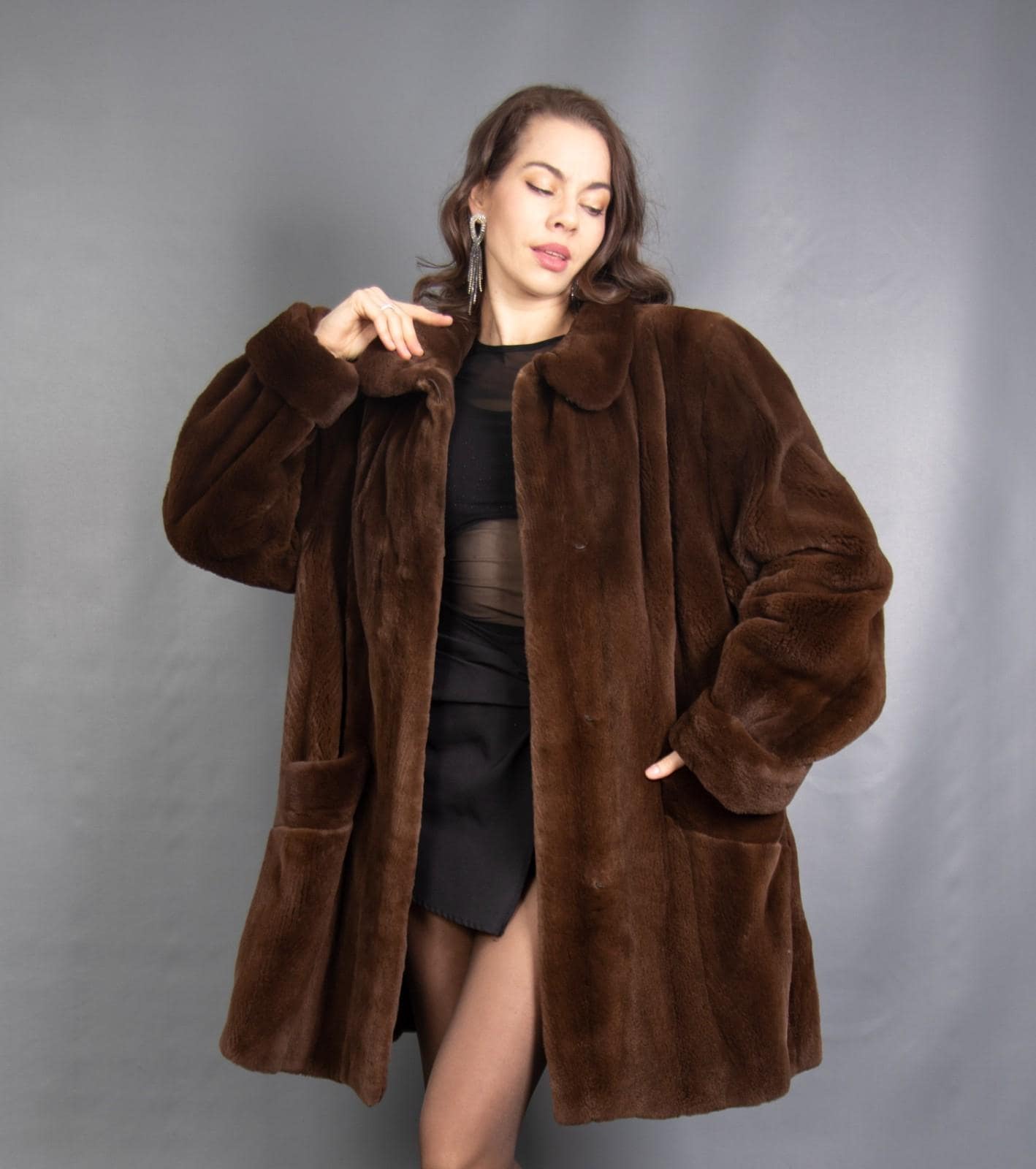 7595 Neu Glamourös Echt Geschoren Nerz Mantel Luxus Pelz Jacke Schönes Aussehen Größe 2xl von DilartPlus