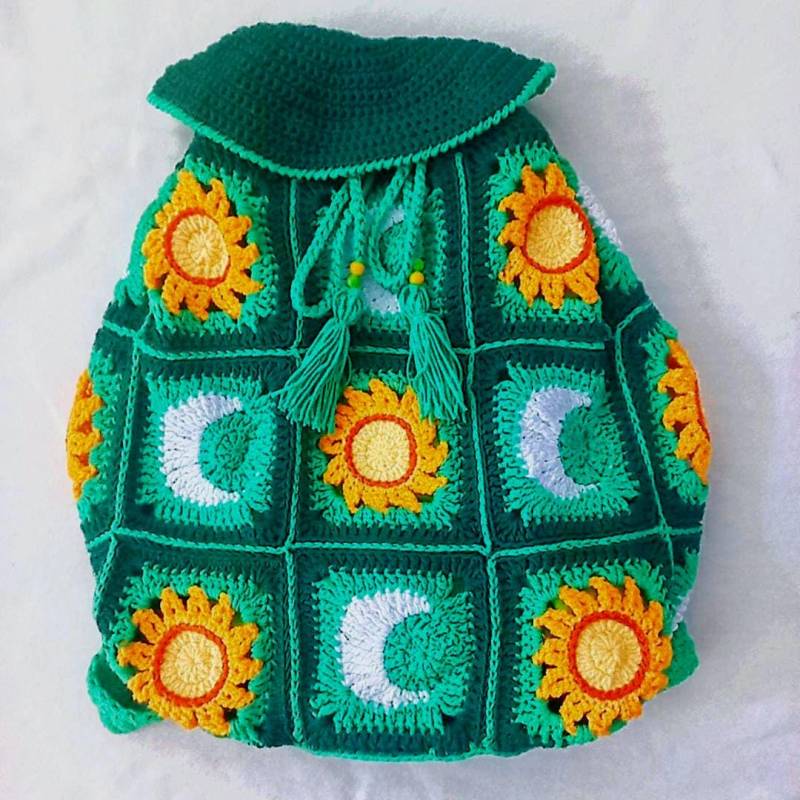Gehäkelter Sonne Und Mond Rucksack Boho Strick-Baumwolltasche Gehäkelter Sonne Und Mond Rucksack Boho Strick-Baumwolltasche von Dilekcegurumi