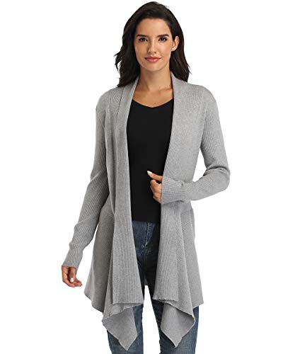 Dilgul Cardigan Damen Strickjacke Langarm Strickmantel Lang Pullover Open Front Unregelmäßiger Saum Hellgrau Large von Dilgul