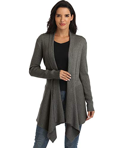 Dilgul Cardigan Damen Strickjacke Lang Langarm Strickmantel Pullover Elegant Open Front Unregelmäßiger Saum Dunkelgrau Small von Dilgul