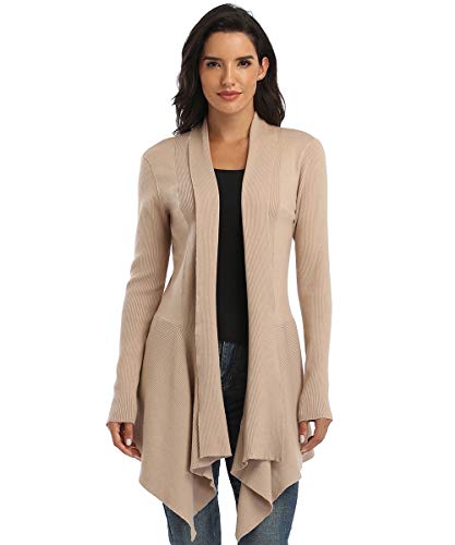 Dilgul Cardigan Damen Strickjacke Langarm Strickmantel Lang Pullover Open Front Unregelmäßiger Saum Khaki Large von Dilgul