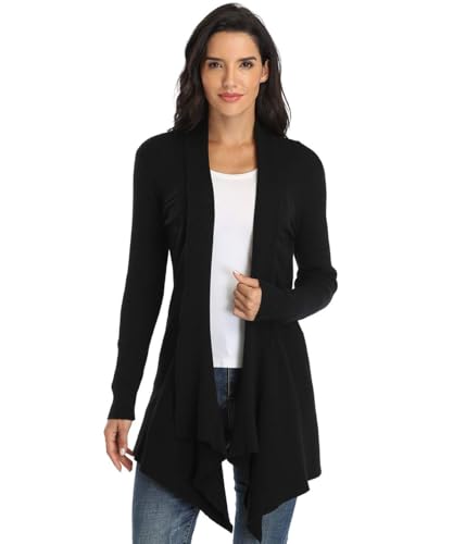 Dilgul Cardigan Damen Strickjacke Langarm Strickmantel Lang Pullover Open Front Unregelmäßiger Saum Schwarz Large von Dilgul