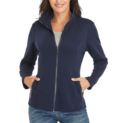 Dilgul Damen Sweatjacke mit Stehkragen Reißverschluss Freizeitjacke Langarm Leichte Jacke, Blau von Dilgul