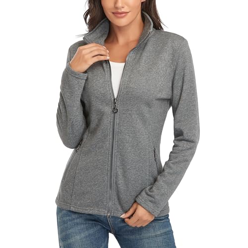 Dilgul Damen Sweatjacke mit Stehkragen Reißverschluss Freizeitjacke Langarm Leichte Jacke, Grau von Dilgul