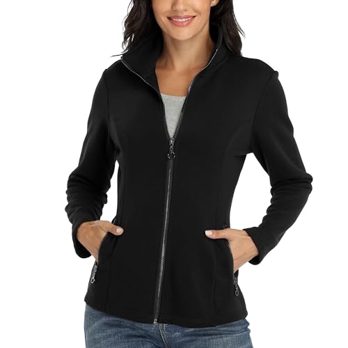 Dilgul Damen Sweatjacke mit Stehkragen Reißverschluss Freizeitjacke Langarm Leichte Jacke, Schwarz von Dilgul