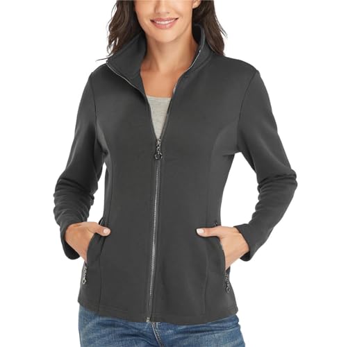 Dilgul Damen Sweatjacke mit Stehkragen Reißverschluss Freizeitjacke Langarm Leichte Jacke von Dilgul