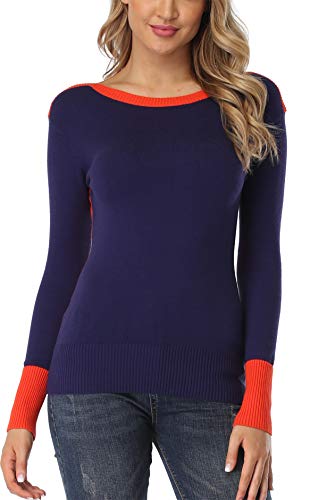 Dilgul Pullover Damen Langarmshirt Strickpullover Sweatshirt Langarm Pulli Tunika Tuniken Blau Large von Dilgul