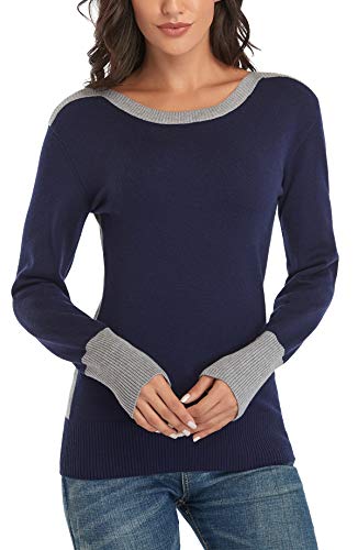 Dilgul Pullover Damen Langarmshirt Strickpullover Sweatshirt Langarm Pulli Tunika Tuniken Blau X-Large von Dilgul