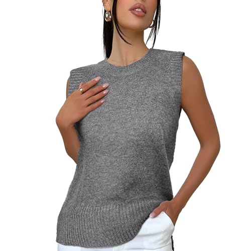 Dilgul Pullunder Damen Ärmellos Weste Herbst Strickweste Winter Pullover Strickpullover Grau X-Small von Dilgul