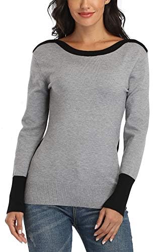 Dilgul Strickpullover Damen Pullover Langarmshirt Pulli Sweatshirt Tunika Tuniken Bluse Shirt Grau Large von Dilgul