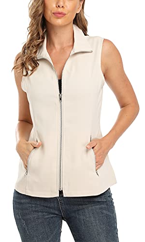 Dilgul Weste Damen Sommer Weste Jacke Stehkragen Leichte Reißverschluss Ärmellose Jacke mit Taschen Beige X-Large von Dilgul