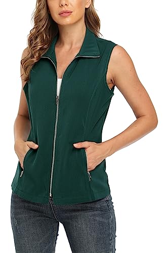 Dilgul Weste Damen Sommer Weste Jacke Stehkragen Leichte Reißverschluss Ärmellose Jacke mit Taschen Pfauenblau X-Large von Dilgul