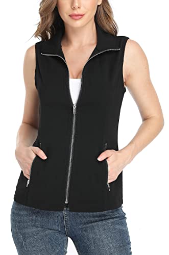 Dilgul Weste Damen Sommer Weste Jacke Stehkragen Leichte Reißverschluss Ärmellose Jacke mit Taschen Schwarz X-Large von Dilgul