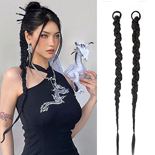 2 Stück Ponytail Extension, Extensions Zopf, Braid Extensions, Haarteil Zopf, Pferdeschwanz Verlängerung Mit Haargummi, Für Frauen von Dilireba