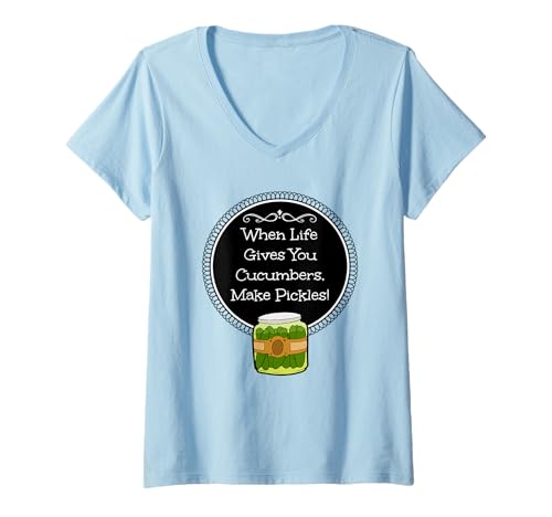 Damen When Life Gives You Gurken Make Pickles Inspiratinal T-Shirt mit V-Ausschnitt Damen When Life Gives You Gurken Make Pickles Inspiratinal T-Shirt mit V-Ausschnitt von Dill Pickle Gifts by C&D Designs