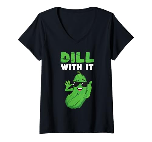 Damen Dill with It Gurken Gemüse Gurken T-Shirt mit V-Ausschnitt Damen Dill with It Gurken Gemüse Gurken T-Shirt mit V-Ausschnitt von Dill With It