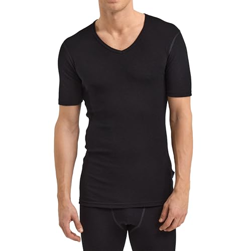 Dilling Herren T-Shirt mit V-Ausschnitt aus Merinowolle - Schwarz XXL von Dilling