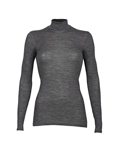 Dilling Rippshirt für Damen mit Stehkragen aus 100% Bio-Merinowolle Dunkelgrau meliert 38 von Dilling