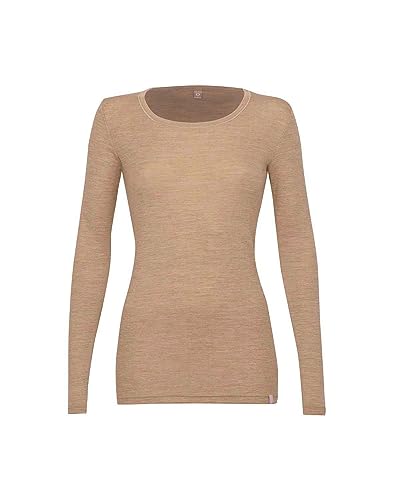 Dilling Damen Langarmshirt aus Merinowolle Karamell meliert 38 von Dilling