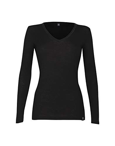 Dilling Damen Langarmshirt mit V-Ausschnitt aus 100% Bio Merinowolle Schwarz 36 von Dilling