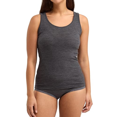 Dilling Damen RIPP Top aus 100% Bio-Merinowolle Dunkelgrau meliert 40 von Dilling