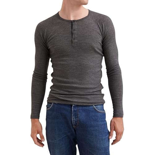 Dilling Gerippter Merino Pullover für Herren aus 100% Bio-Merinowolle Dunkelgrau meliert S von Dilling